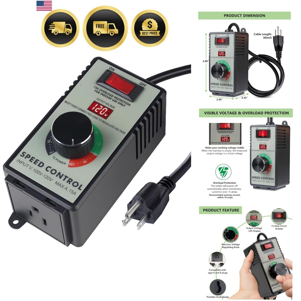 AC Motor Speed Controller 120V 15A Max - Variable-Speed Controller & Fan Spee...