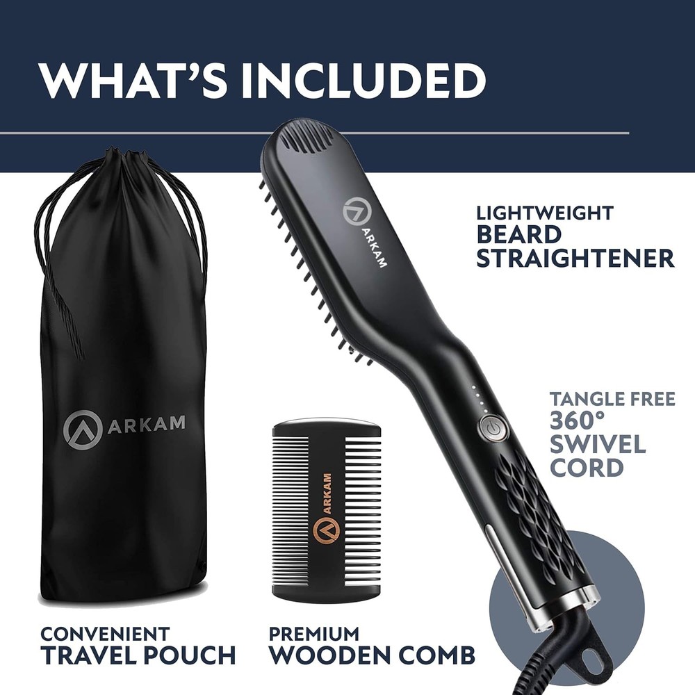 Stylish & Efficient Beard Straightener Brush - Perfect for Medium Length Beards