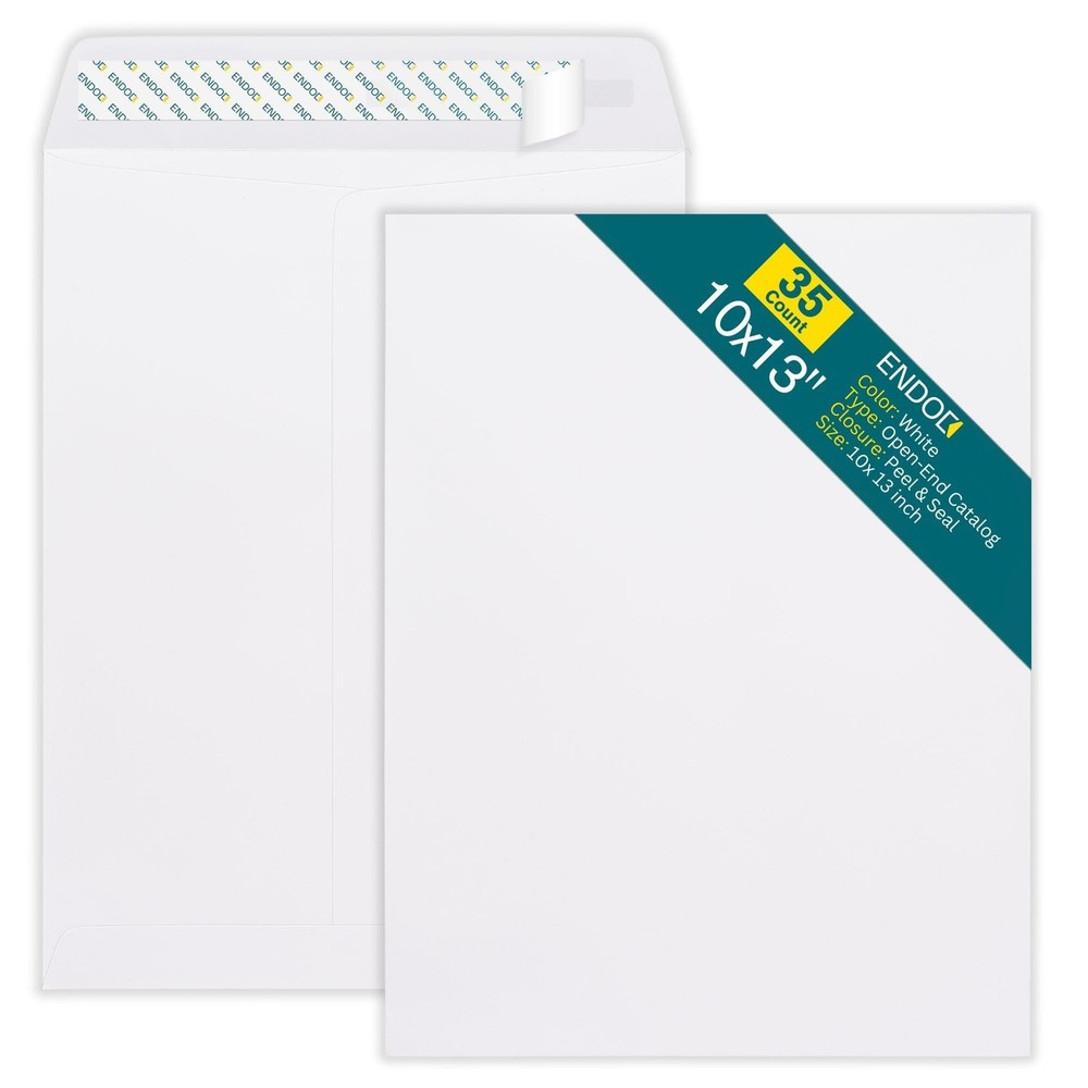 10x13 Envelopes Self Seal - 35 Pack - Open End White Mailing Envelopes for Ca...