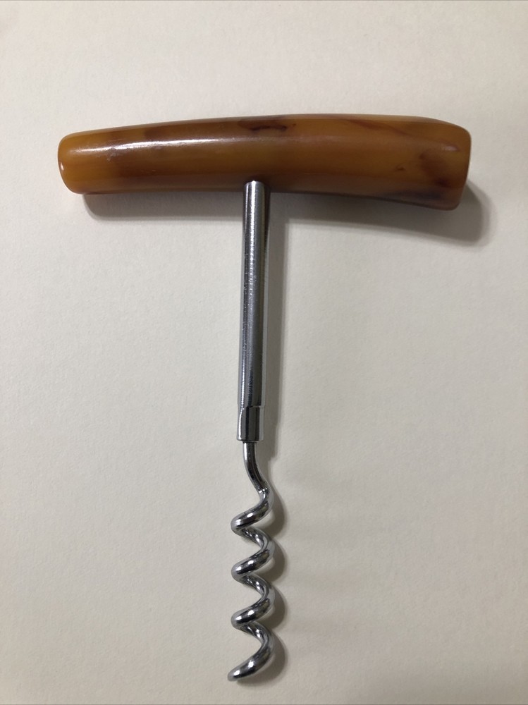Vintage Mid Century Modern Butterscotch Bakelite Handle Corkscrew 5 X 3.75”