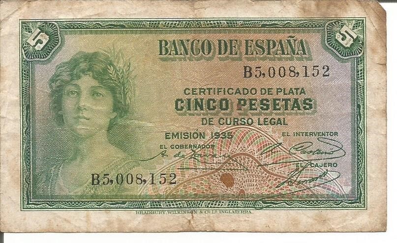 SPAIN 5 PESETAS 1935 (1936)