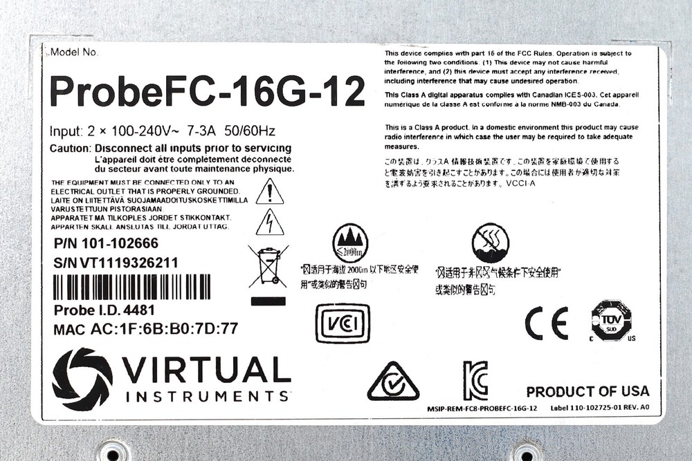 Virtual Instruments ProbeFC-16G-12 Hardware Performance Probe P/N: 101-102666