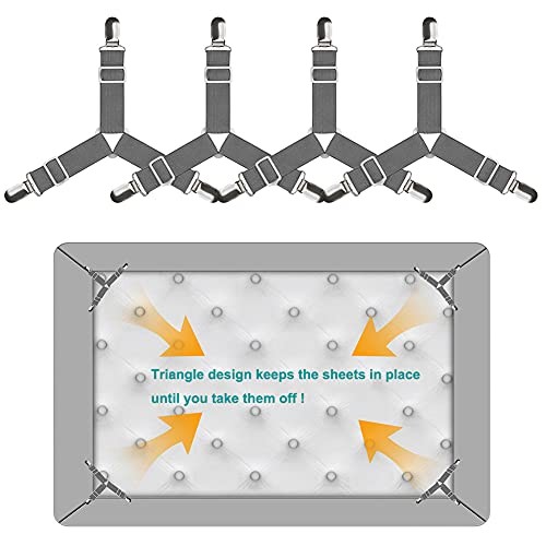 Bed Sheet Straps, Easy to Install Bed Sheet Clips, Fitted Sheet Grey, 8pcs Set