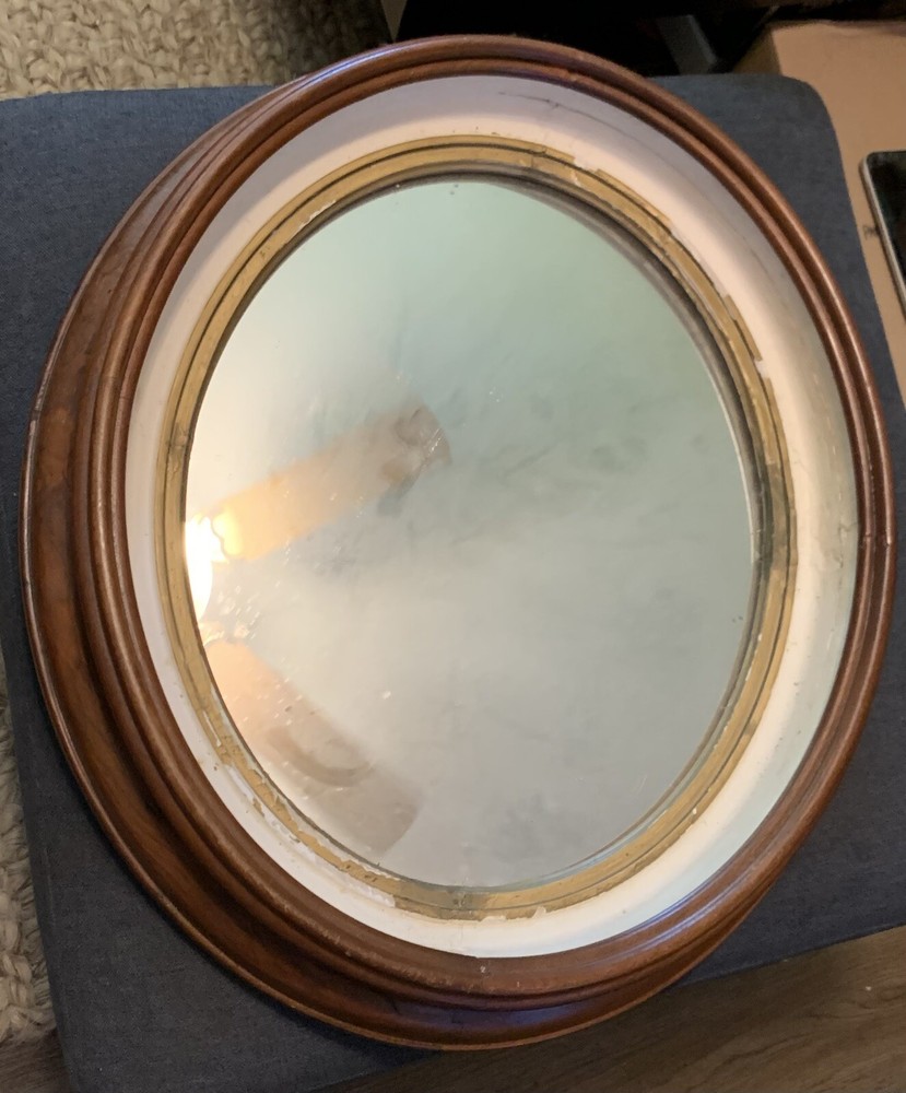 Antique Regency-Style Oval Solid Walnut Mirror Deep Well