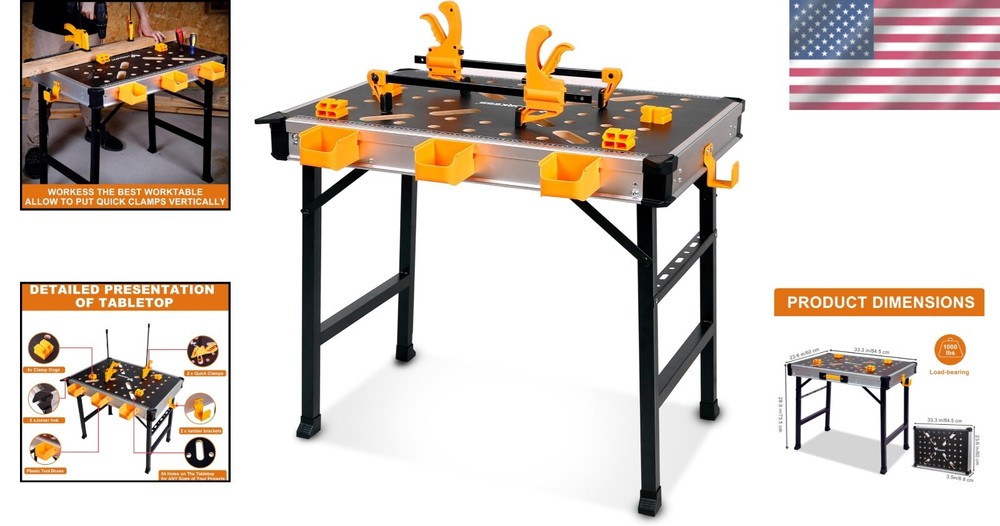 Portable Workbench Heavy Duty 1000Lbs Capacity Folding Table Garage Storage