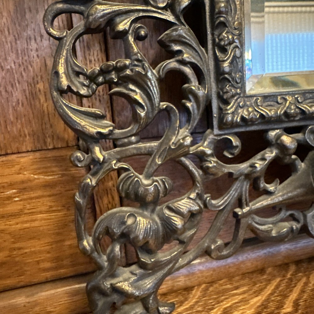 Ornate Framed Beveled Vanity Mirror with Bacchus and Lion