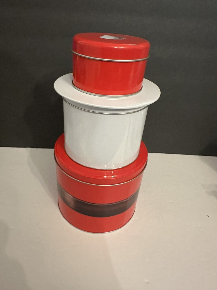 Three-Tiered Stackable Santa Candy, Chocolate, Cookie Tin – 10” Tall