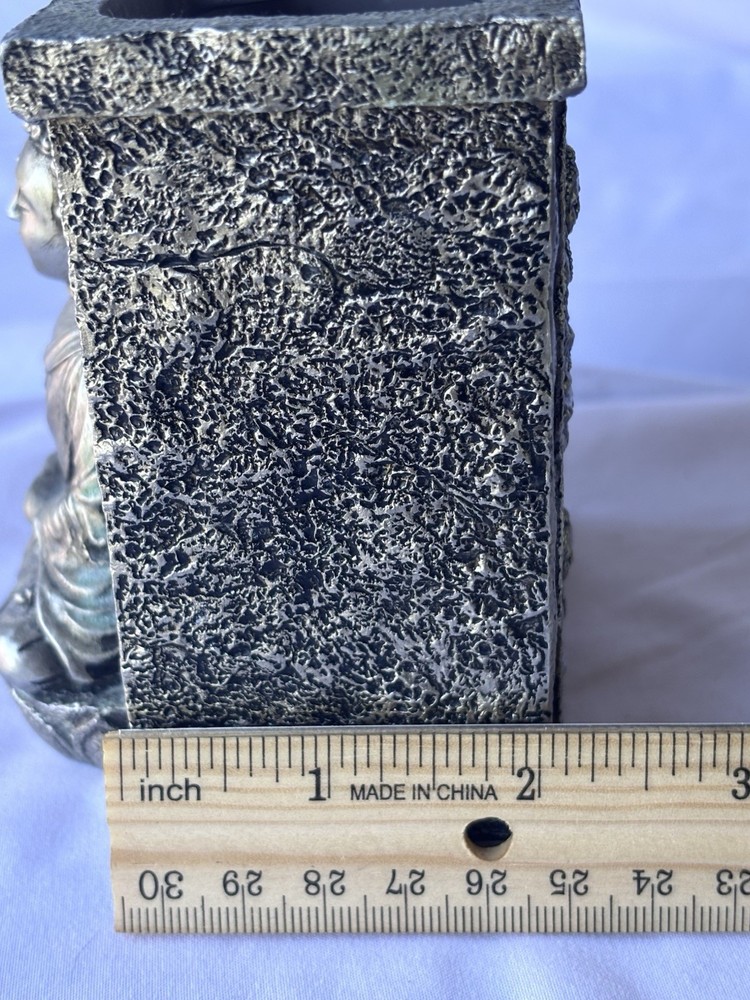 Buddha Polyresin Silver Tone Toothbrush/Toothpaste Holder or Planter