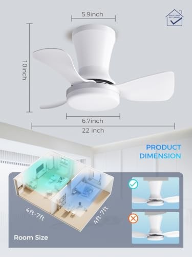 Ceiling Fans with Lights, App&Remote Control, Low Profile 22 Inch Silver White