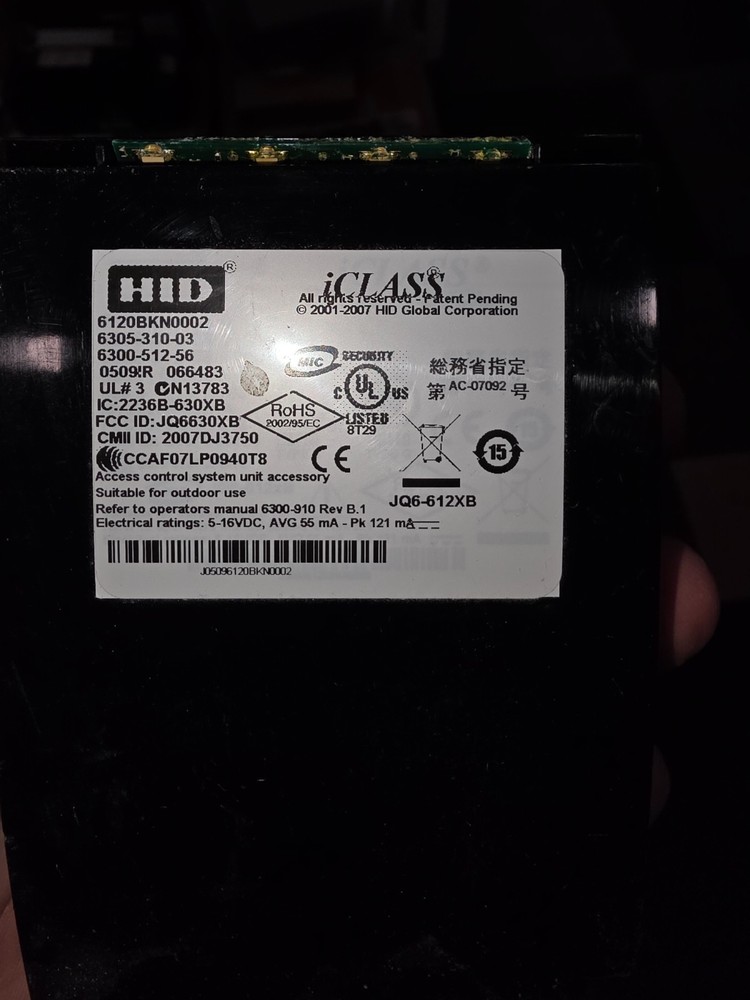 HID-iClass R40 Smart Card Reader, Model 6120BKN0002