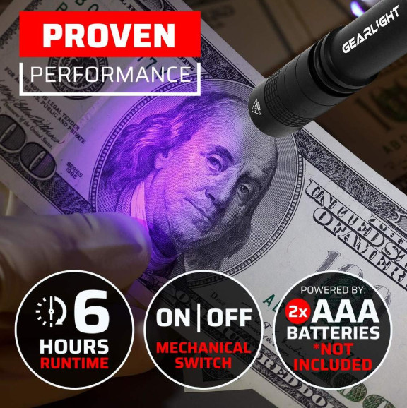 GearLight UV Black Light Flashlight [2 Pack] Compact Flashlights, Portable, New