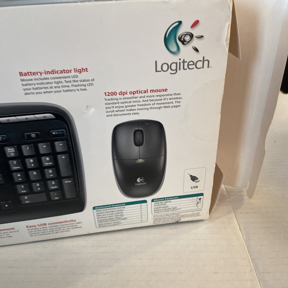 Logitech MK300 Wireless Desktop Keyboard Mouse Receiver Tested Working/ Computer