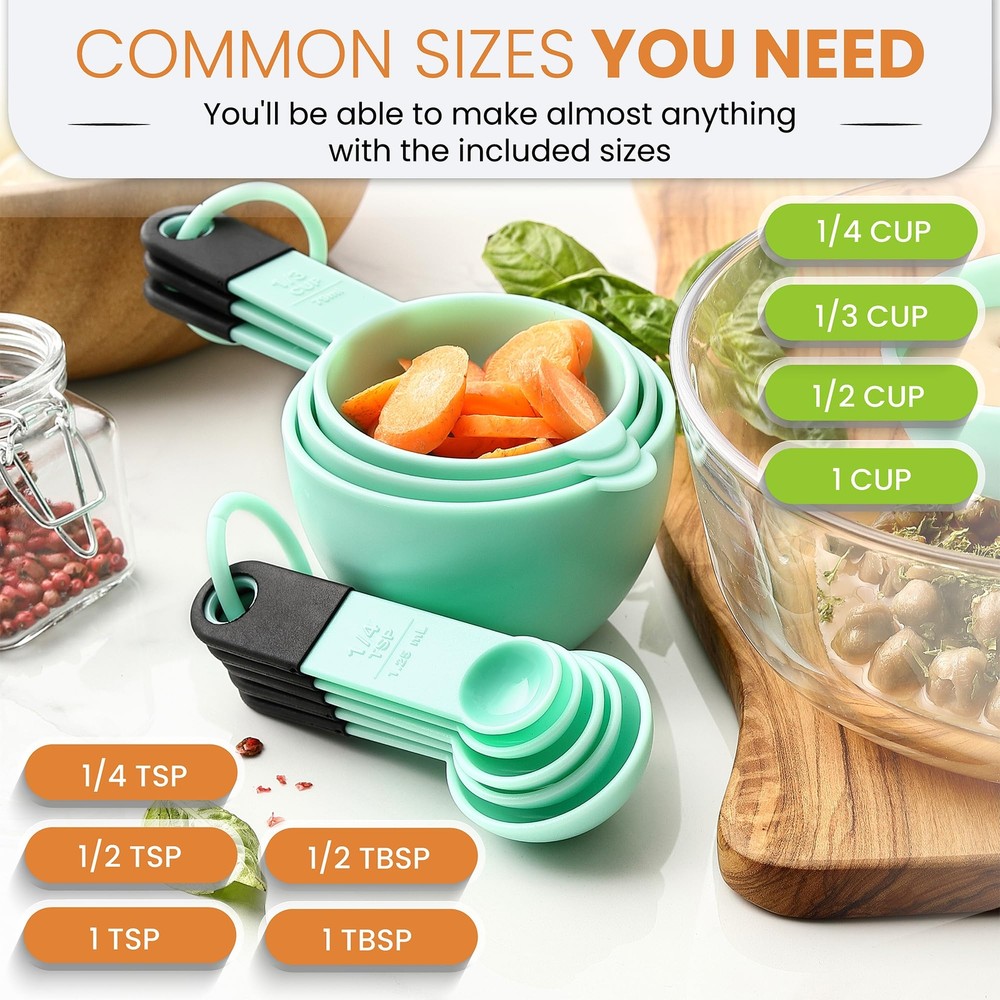 Spring Chef Mint Magnetic Measuring Cups and Spoons Set of 9, Stackable Plast...