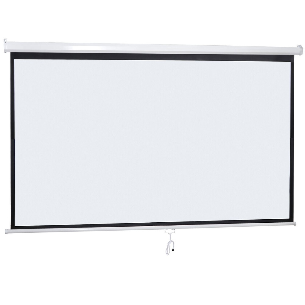 80" Manual Pull Down Projector Screen Wall & Ceiling Mounted HD Screens Portable