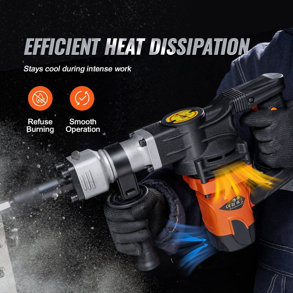 Strong 1400W Electric Demolition Hammer 19J 2 Chisel Bit Set