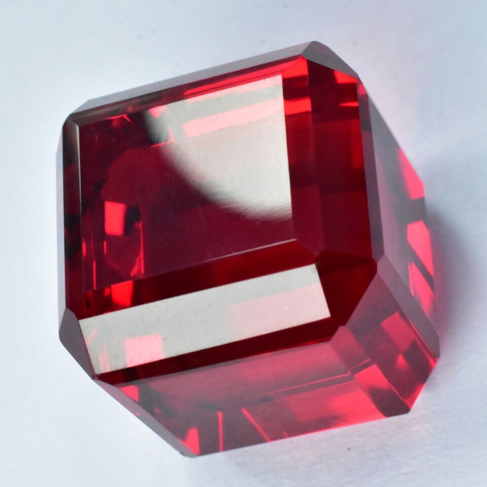 65Ct+ Extremely Rare Lab-Created Ruby Red CERTIFIED Loose Gemstone Cube Cut