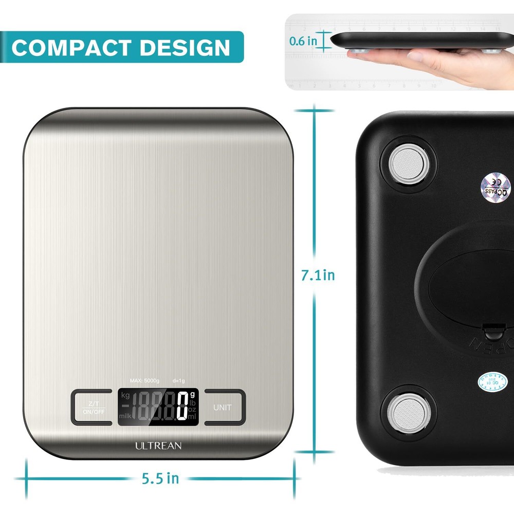 Digital Kitchen Scale for Cooking & Baking - 11Lb Capacity with Tare Function