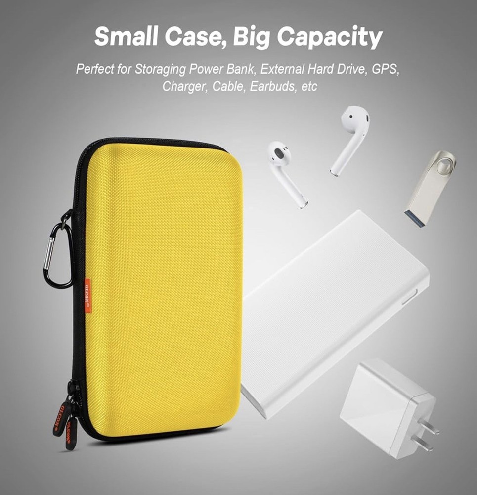 Bright Yellow Hard Shell Electronic Organizer Carrying Case - Shockproof Larg...