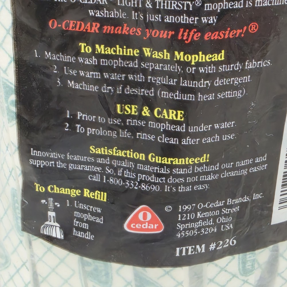 O-Cedar Light & Thirsty Cloth Mop Refill Head Replacement #226 Machine Washable