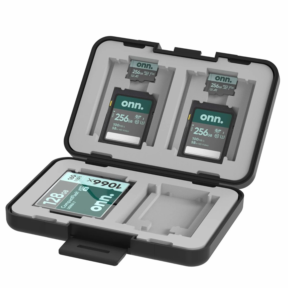 ONN Memory Card Storage Case Securely Store 12 SD/MicroSD/CF Cards Shockproof
