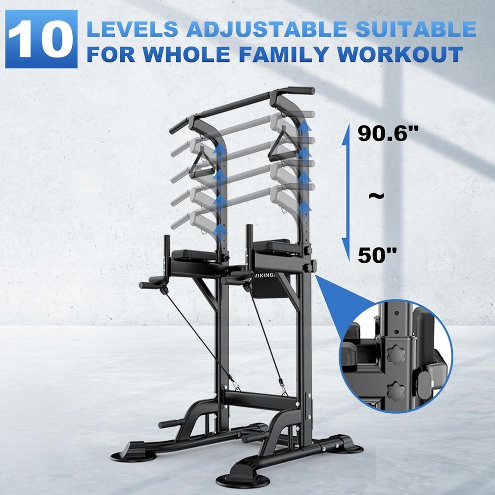 Pull Up Dip Station,Power Tower with Backrest,Adjustable Height Bar Stand