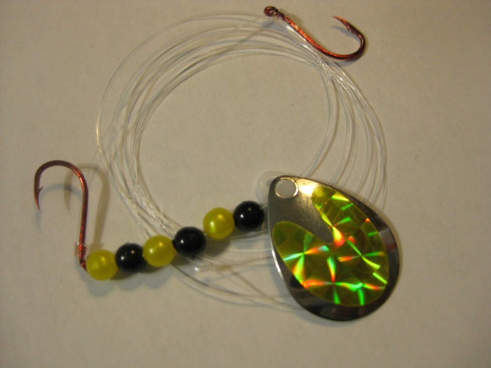 Walleye 2 Hook Spinner Rigs Crawler Harness (Holographic Chartreuse)