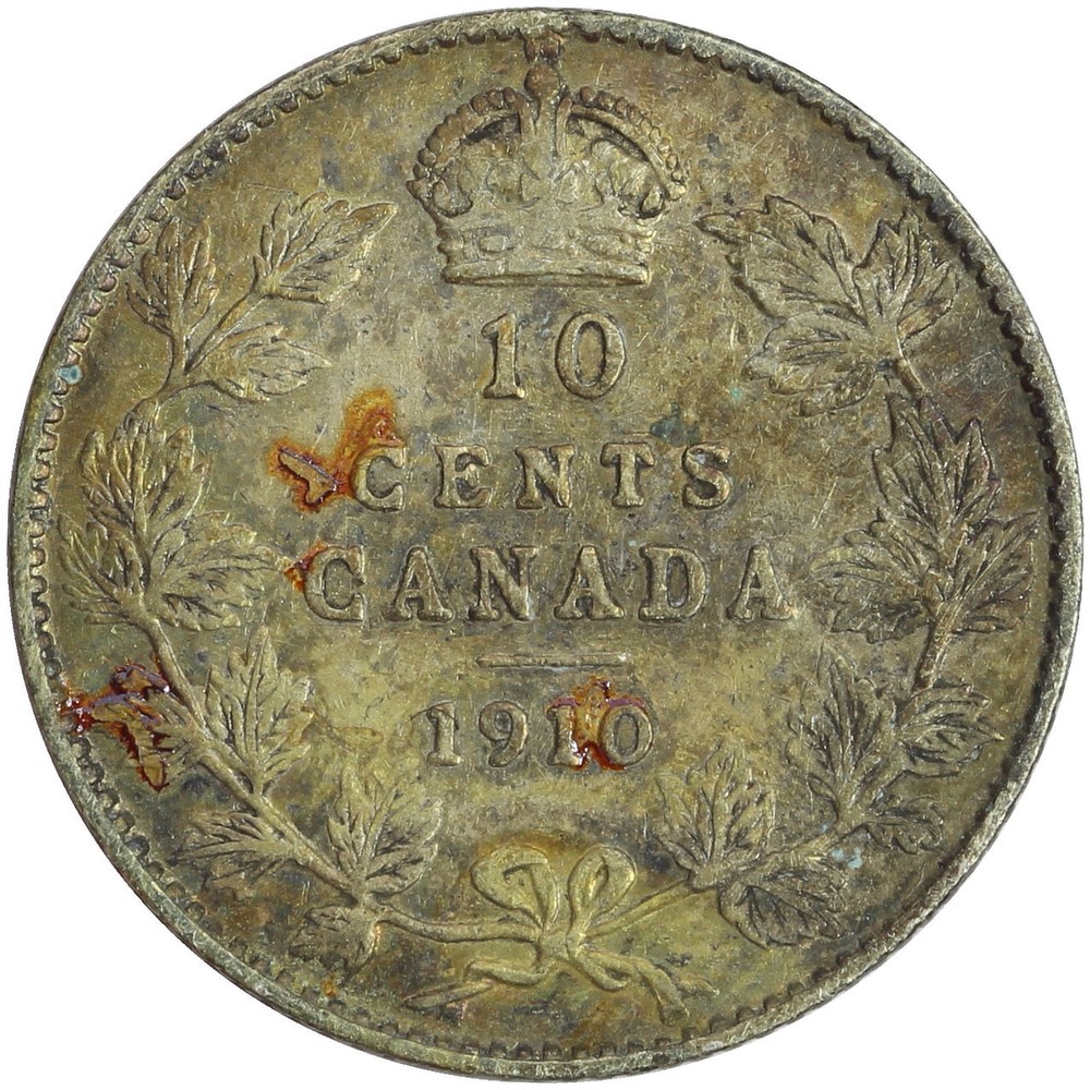 1910 Canada Silver 10 Cents KM-10