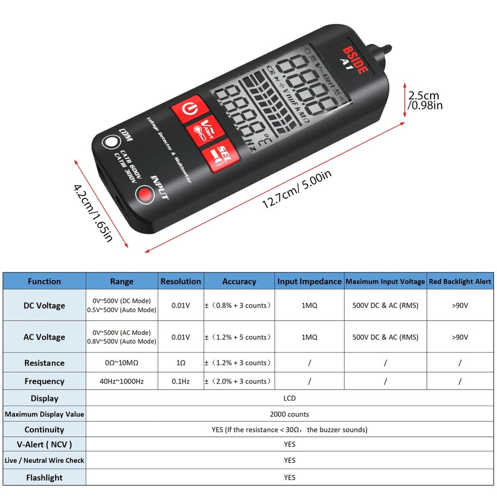A1 Fully Automatic Digital Multimeter Backlight Voltage Tester Voltmeter DC AC