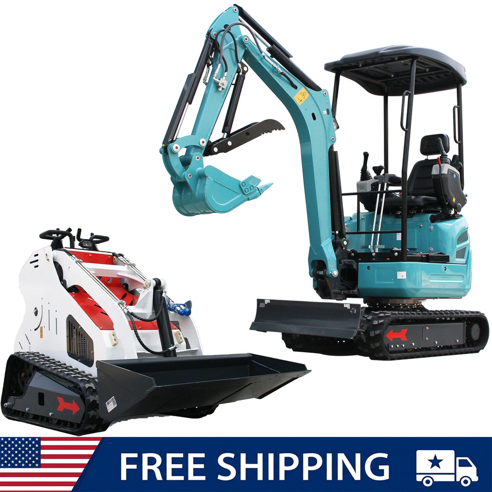 2.5 Ton Mini Excavator Telescopic Tracks + 13.5HP Mini Skid Steer Loader Bundle