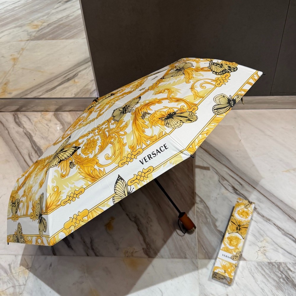Versace white butterfly pattern Umbrella Automatic 3-Fold Sun Rain Parasol