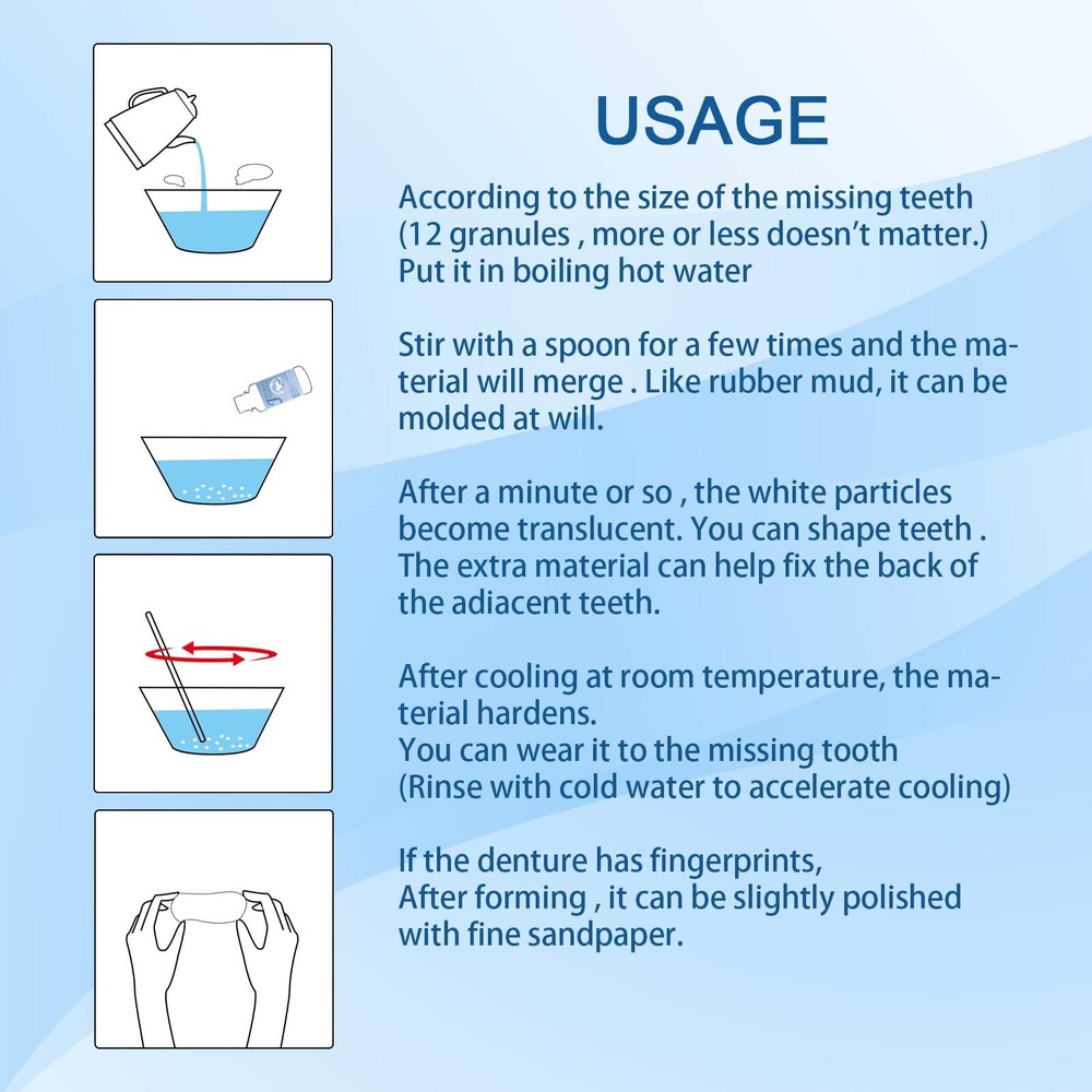 2×Resin False Teeth Solid Glue Temporary Tooth Repair Moldable Teeth Gap Denture