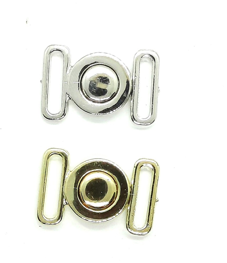 Bikini front closure, rubber clasp 2 pieces plastic metallised 15mm