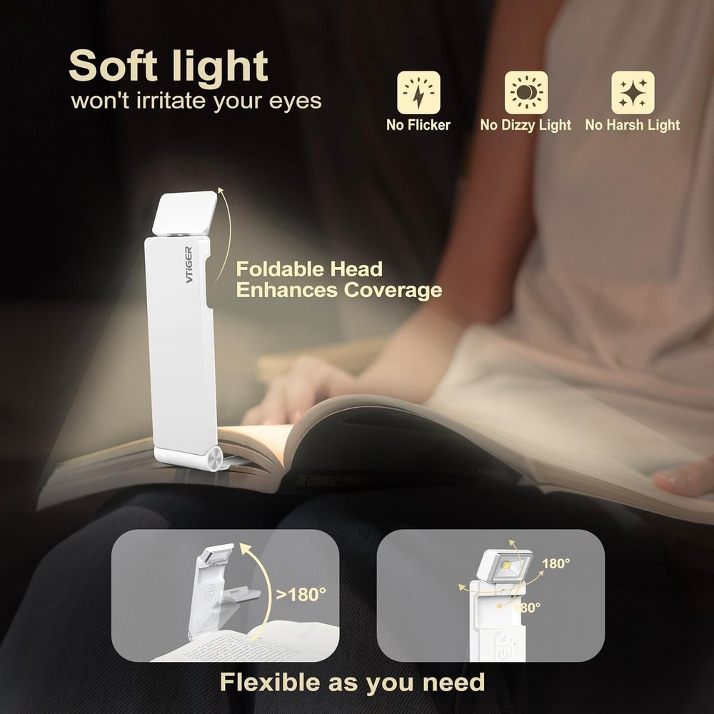 Reading Light, USB Rechargeable Book Light for Reading in Bed,Foldable Clip-o...
