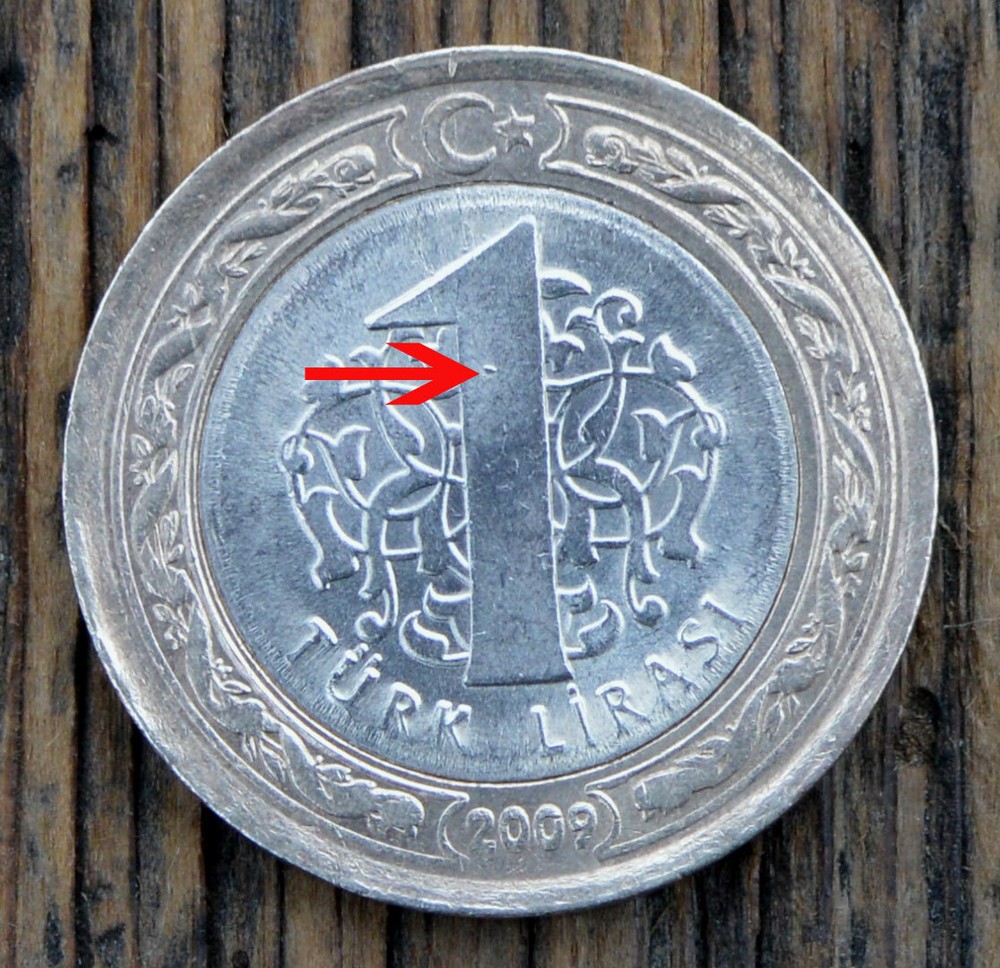 Turkey 1 Lira 2009 Coin MINT ERROR