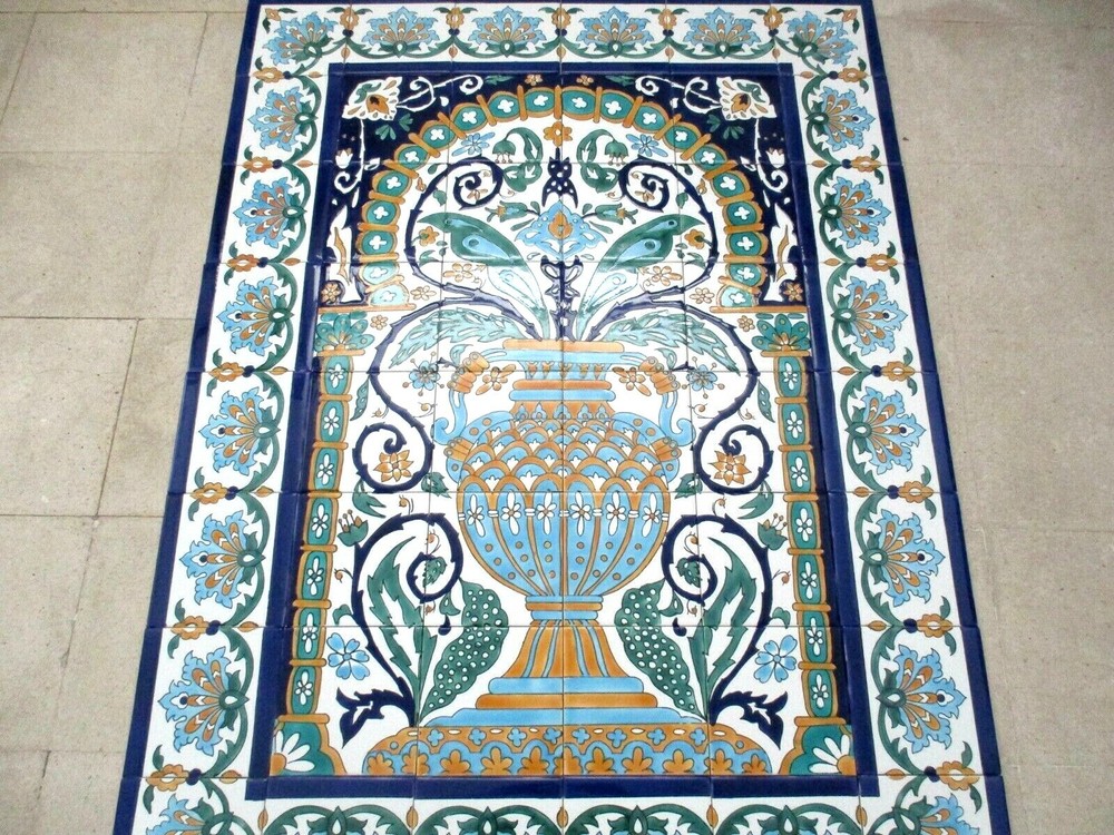 36" x 48" Hand painted Ceramic tile art panel vase floral mural Backsplash