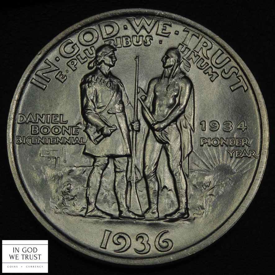 1936 Daniel Boone Commemorative Silver Half Dollar 50C