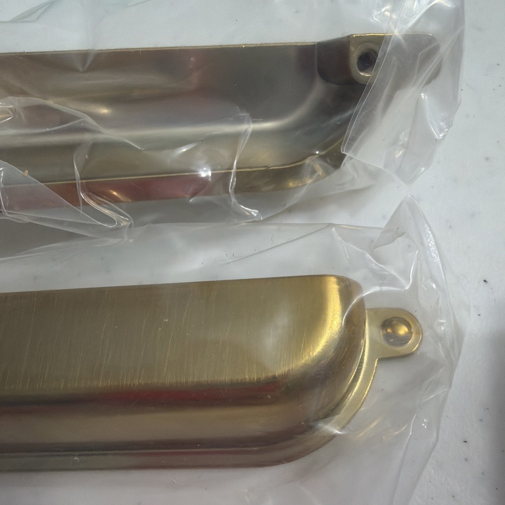 Set 2 Antique Library Cup Style Drawer Pulls Polished Brass Finish Solid 3.75”