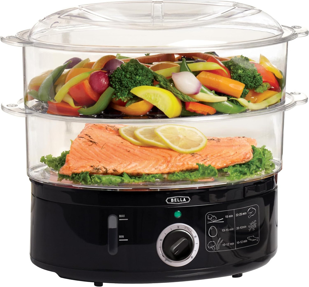 Two Tier Food Steamer with Stackable Baskets & Removable Base for Fast Simultane