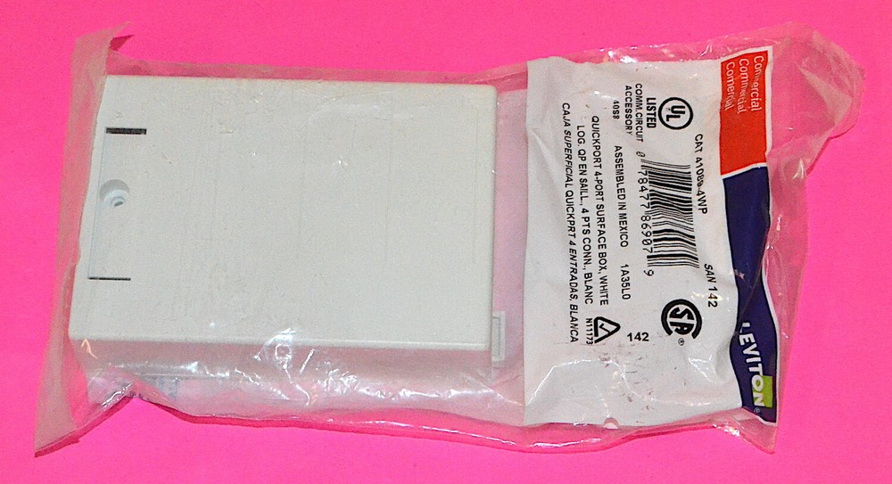Leviton QuickPort Surface Mount Box, Plenum, 4-Port, White 41089-4WP