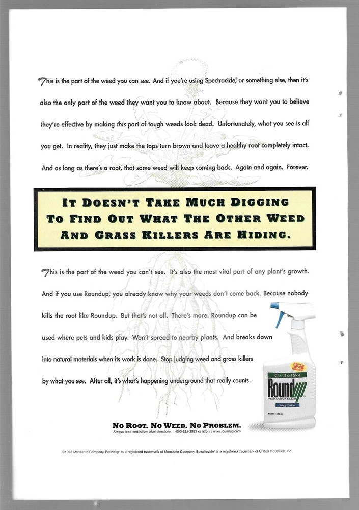 IBM Aptiva Desktop Computer & RoundUp "Kills The Root" Weed Grass Killer 1996 Ad