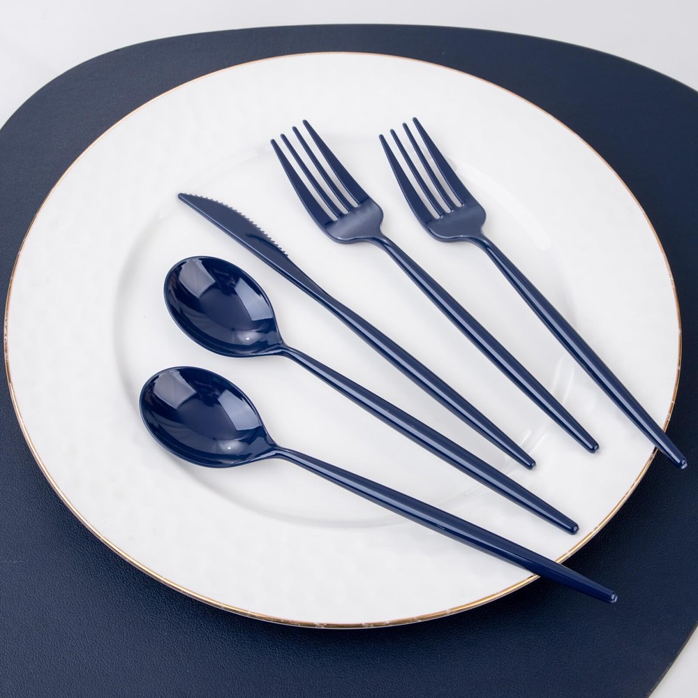 180pcs Blue Plastic Silverware Plastic Silverware Heavy Duty Blue Party Plast...