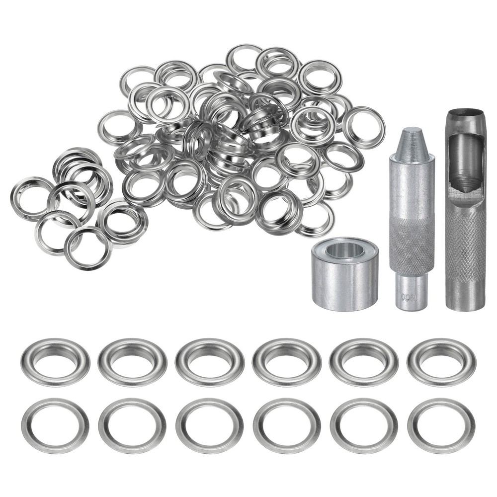 100pcs 18mm Grommet Tool Kit with Hole Punch, Grommet Setter Tools, Silver Tone