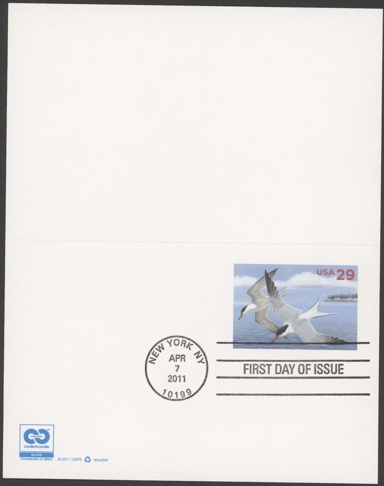 UX621 29c Common Terns,  FDC Reply Postal Card