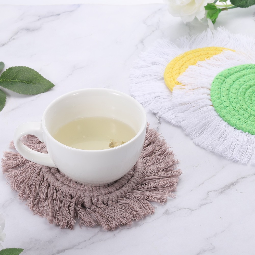 2 Pack Coasters for Drinks Absorbent with Tassels, Milk Coffee