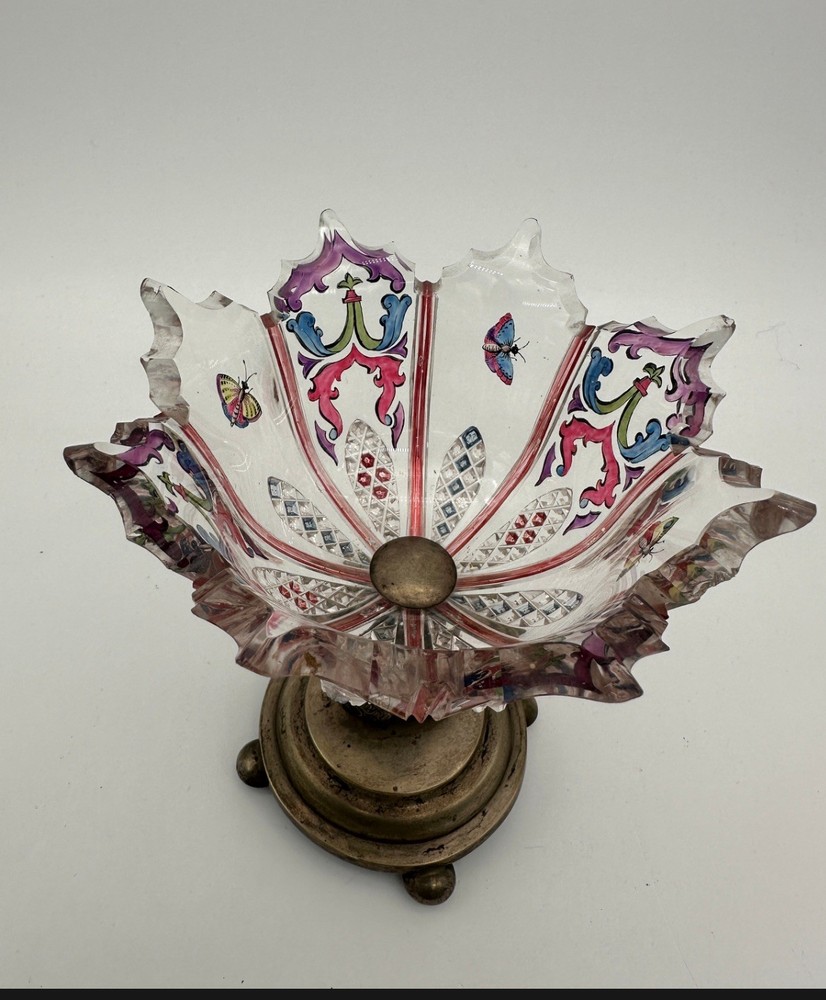 Antique Continental Crystal & Enamel Centrepiece on Knauer 750 Silver Base