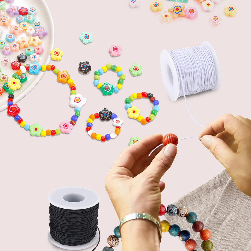 Durable Elastic String for Jewelry Making, 330ft, 1.0mm, Black & White