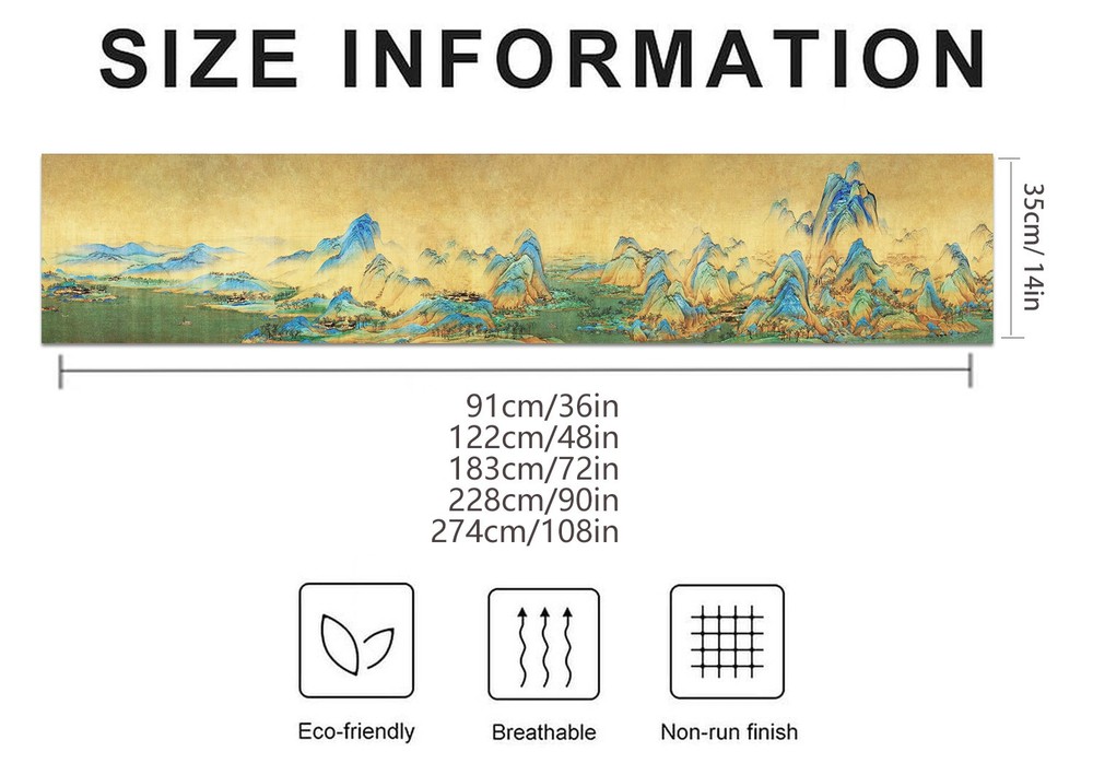 Double-Layer Table Runner Traditional Chinese Paintng Bed Runner Oriental Style