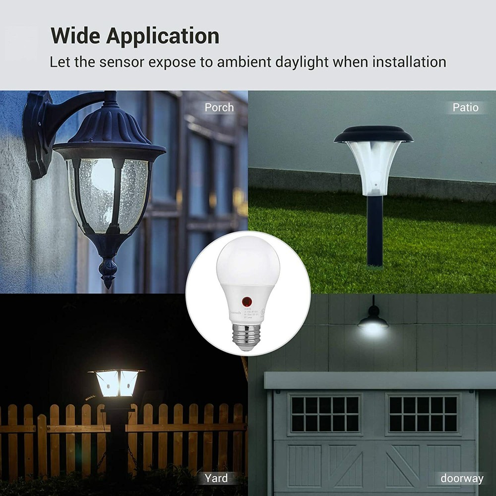 DEWENWILS 4Pack Light Sensor Bulbs LED Outdoor Light Bulb Automatic On/Off 5000K