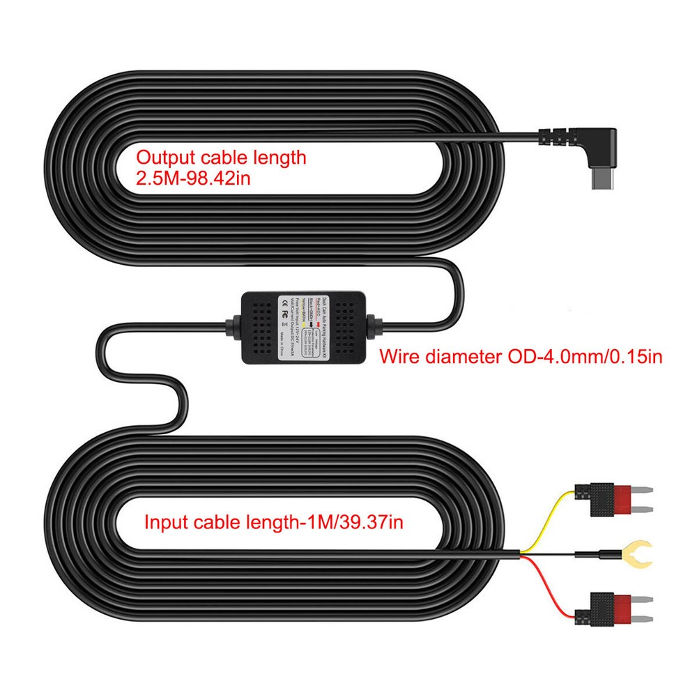 Dash Cam Universal Mini Micro USB Hard Wire Cable Kit Fuse 3.5m for Car DVR 5V~