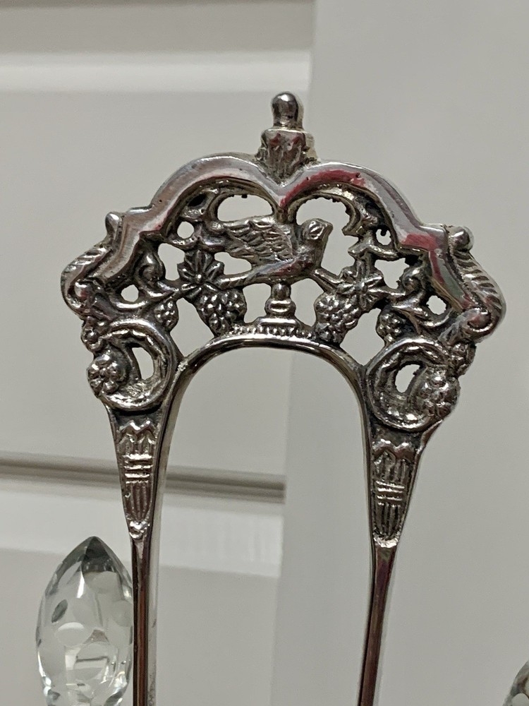 Ruby Cut-to-Clear Bottles Silver Plate Frame Stand/Holder Cruet Condiment Set